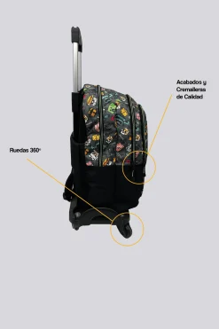 Mochila Escolar Minecraft Pixel Con Carro Negro 4 Ruedas Giratorias